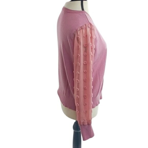 Madison + Hudson Sweater Dusty Pink Crew Neck Sheer Textured Sleeves Size M - Picture 4 of 7